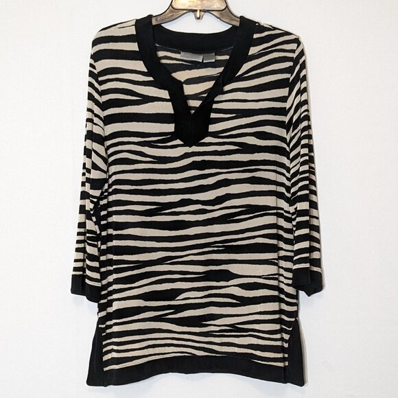 Chico's Tops - CHICO'S Travelers, Black/Tan Animal Print 3/4 Sleeve Jersey Tunic Top; Size M